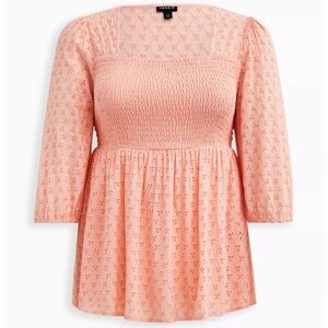 Torrid Plus-Size Smocked Babydoll Top - Voile Eyelet Peach Size 1X